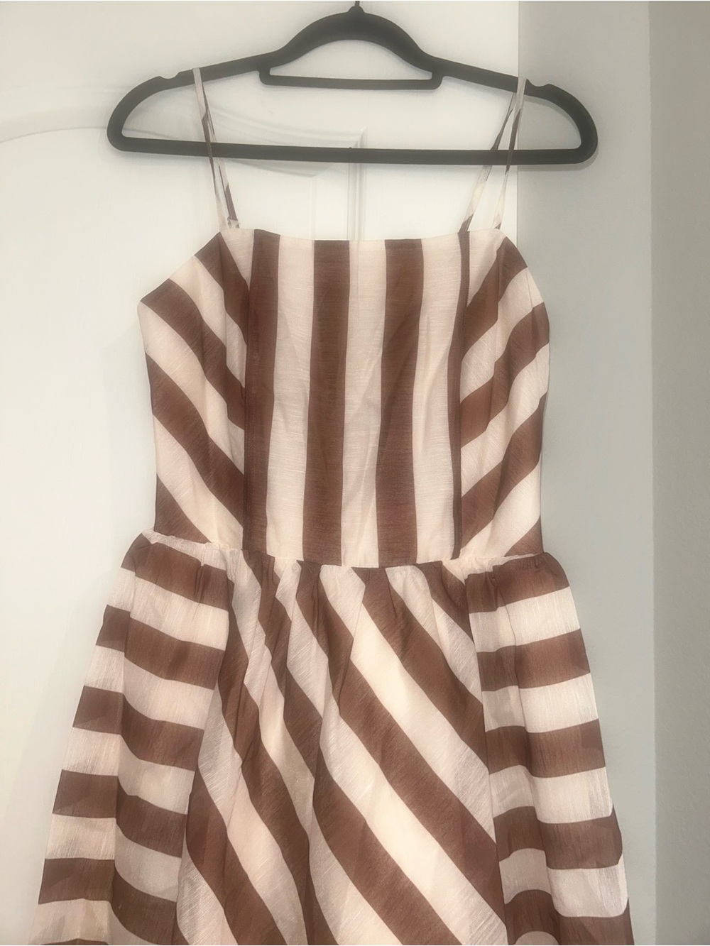 Commense Brown Cream Spaghetti Strap Striped Cami Maxi Dress Flow XS - Picture 5 of 6